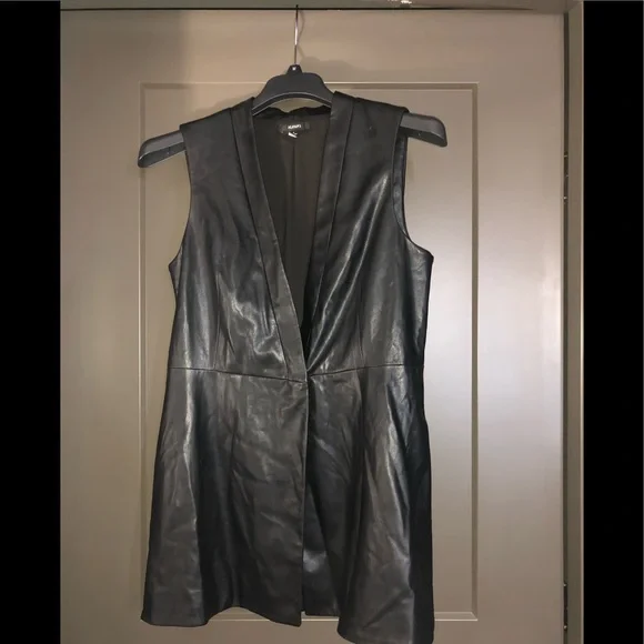 Long Maje Leather Dress New Halogen Black Leather Shift Sleeveless Women  Dress S $299